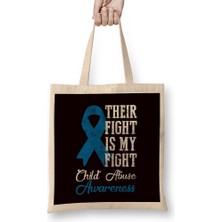 Their Fight My Fight Child Abuse Awareness Blue Ribbon April Bez Çanta Uzun Saplı