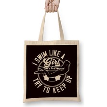 Swim Like Girl Swimmer Swimming Pool Indoor Freestyle Coach Bez Çanta Uzun Saplı