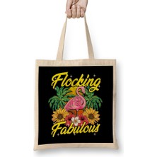 Humuts Cute & Funny Flocking Fabulous Flamingo Pun Bez Çanta Uzun Saplı