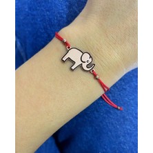 Best My Silver Kadın Gümüş Kırmızı Ipli Rose Fil Figürlü Bileklik