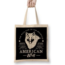 Humuts Retro Animal American Wolf White Bez Çanta Uzun Saplı