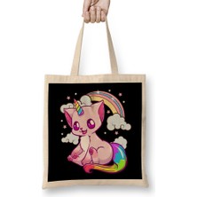 Humuts Cute & Funny Unicorn Cat Rainbow Kitty Unicorn Bez Çanta Uzun Saplı