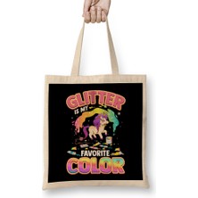Humuts Cute Glitter Is My Favorite Color Unicorn Rainbow Bez Çanta Uzun Saplı
