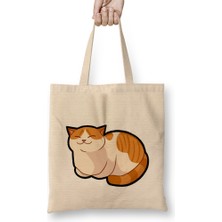 Humuts Cute Ginger Cat Orange & White Fat Tabby Kedi Bez Çanta Uzun Saplı