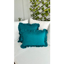 Vintage Fırfırlı Petrol Yeşili Kırlent Kılıfı