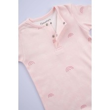 Boumini Pamuklu Kısa Kollu Şort Bebek Tulum Pembe Gökkuşağı