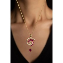 Papatya Silver 925 Ayar Gümüş Gold Kaplama Fuşya Renkli Spiral Snail Tasarım Kolye