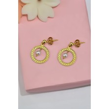 Papatya Silver 925 Ayar Gümüş Gold Kaplama Burgu Sembollü Çember, Inci Sallantılı Küpe