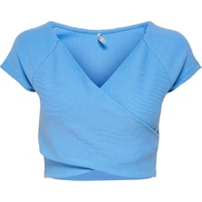Only Kadın Mavi ve Pembe Short Top Çapraz Crop - 15230889