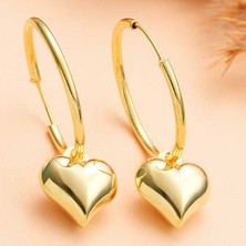 Stil Love Gümüş Gold Kalp Sallantılı Kadın Küpe