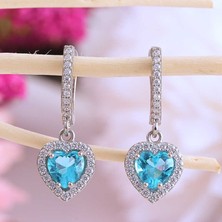 Stil Love Gümüş Turkuaz Taşlı Kalpli Kadın Küpe