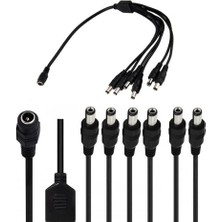 Wozlo 6'lı Dc Adaptör Çoklayıcı Kablo 5.5*2.1mm - 1 Dişi 6 Erkek - Şerit LED Cctv Power Jack - 40CM