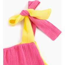 Lally Things Pembe Sarı Çift Taraflı Iki Renkli Şile Bezi Uzun Elbise