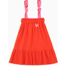 Lally Things Pembe/kırmızı Çift Taraflı Iki Renkli Şile Bezi Diz Üstü  Elbise