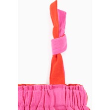 Lally Things Pembe/kırmızı Çift Taraflı Iki Renkli Şile Bezi Diz Üstü  Elbise