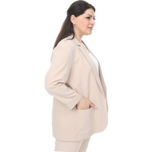 Hanezza Kadın Blazer Ceket | Krem | Büyük Beden | 7 Renk | Takım Elbise Uyumlu