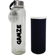 Kişiye Özel Siyah Kılıflı Cam Matara 500 ml HK2671
