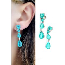 Ose Shop Paraiba Taşlı 925AYAR Gümüş Damla Şık Küpe