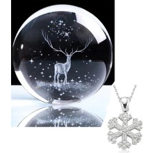 Hediyesahibi  Geyik Figürlü Dekoratif Cam Küre ve Kar Tanesi Kolye