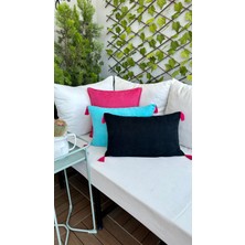 Decamor Home Püsküllü Kırlent Kılıfı 3’lü Turkuaz Pembe Siyah Kırlent