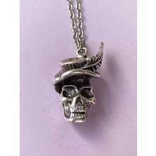 Paytak Moda Kurukafa Skull Şapka Tüy Zincir Kolye PYTKZNKLY69