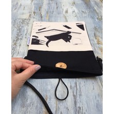 Kitap Kılıfı , Kitap Çantası , Book Bag , Tablet Bag , Book Sleeve , Ebook Bag (Kedi Kitap Kahve )