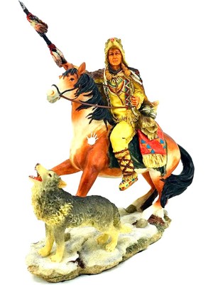 Rakun Home Kızılderili Biblo Serisi / Atlı Savaşçı ve Kurt