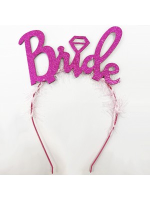Bride Fuşya Yazılı Metal Taç