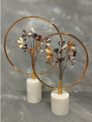 X Mermer Mermer Kaideli Pirinç Ginkgo Dekoratif Obje-2 Li Set