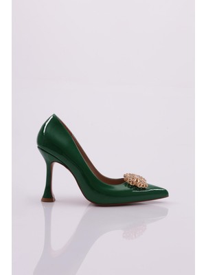 DGN 4500 Kadin Sivri Burun Metal Fiyonk Tokali Topuklu Ayakkabi