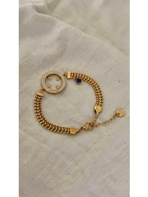 Opia Jewelry - Nazar Boncuklu Kuyumcu Model Çelik Bileklik (Çeyrek Koyulabilir Modeldir) [ 18+5 Cm]