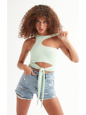 Açelya Okcu Tactel Bağlamalı Crop Bluz