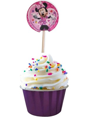 Minnie Mouse Pasta Kürdanı Doğum Günü Cupcake Süsleme Pembe Pasta Süsü Kürdan 20 Adet