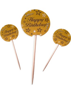 Booddie Happy Brithday Pasta Kürdan Doğum Günü Pasta Süsü Cupcake Süsleme Kürdanı Gold 20 Adet