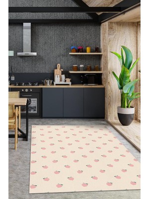 Homshtag Şeftali Desenli Turuncu Halı Minimal Salon Halısı Renkli Mutfak Halı Tarz Oturma Odası Halı