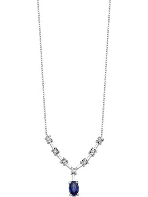 Assos 0.05 Karat Pırlanta Safir Oval Kolye