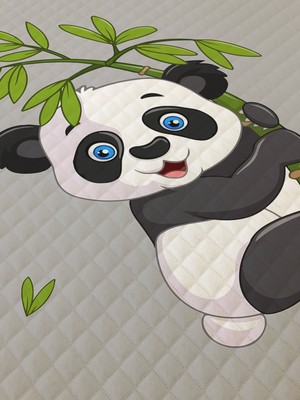 Panda Desenli Bebek ve Çocuk Baskılı Tek Kişilik Pike Takımı 160 x 230 Gri