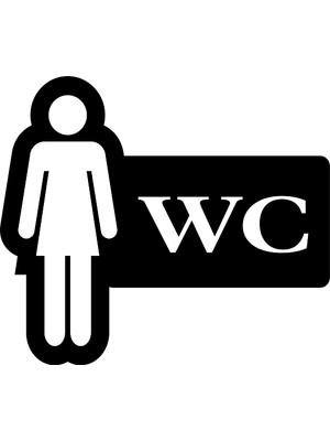 2Mak Sticker 3mm Özel Silüet Kesim Dekota (Forex) Üzeri Siyah Uv Baskı Kadın Wc Levhası