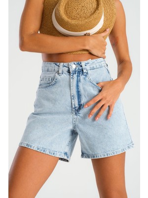 Its Basic Kadın Snow Kot Rengi Mom Fit Denim Şort