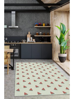 Homshtag Karpuz Desenli Yeşil Halı Minimal Salon Halısı Renkli Mutfak Halısı Tarz Oturma Odası Halı