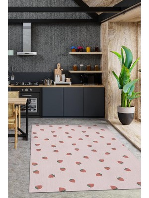 Homshtag Çilek Desenli Kırmızı Halı Minimal Salon Halısı Renkli Mutfak Halısı Tarz Oturma Odası Halı