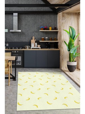 Homshtag Muz Desenli Sarı Halı Minimal Salon Halısı Renkli Mutfak Halısı Tarz Oturma Odası Halı