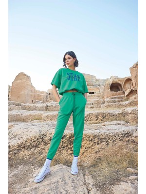 Monamise Kısa Kollu "stay Strong" Crop Eşofman Takımı