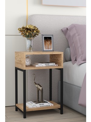 Tedarik Center Paradise 2 Raflı Başucu Komodin Şık Tasarımlı Metal Ayaklı Sehpa Dekoratif Kitaplık
