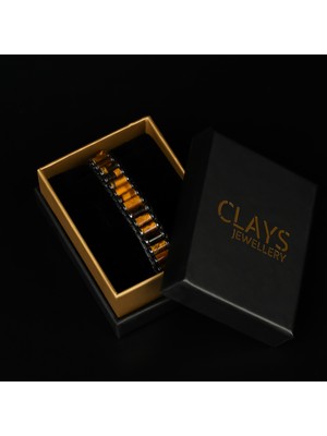 Clays Jewellery Kaplan Gözü & Hematit Taşı Silindir Bileklik, Unisex / Kadın / Erkek