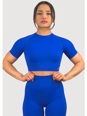 Sporcum Dikişsiz Kadın Lacivert Kısakollu Seamless Spor Crop Top - Lilium Serisi HBKKSKLLLM1001