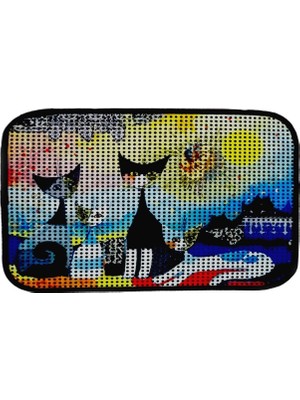 ‎Miapet Miapet Elekli Desenli Kedi Tuvalet Önü Paspası Gece 60 x 45 cm Yıkanabilir ve Dayanıklı