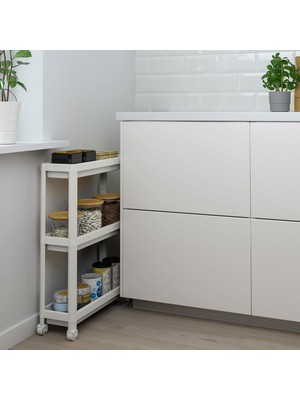 IKEA Servis Sehpası Beyaz 54X18X71 cm Meridyendukkan Mutfak-Banyo Düzenleyicisi 3 Katlı Tekerlekli