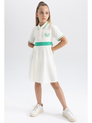DeFacto Kız Çocuk Baskılı Kısa Kollu Pike Tenis Elbise A0273A823SM