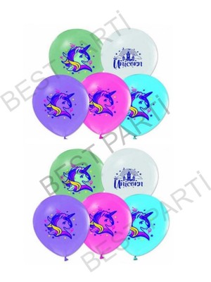 Best Parti Unicorn Baskılı Karışık Balon 10 Adet
